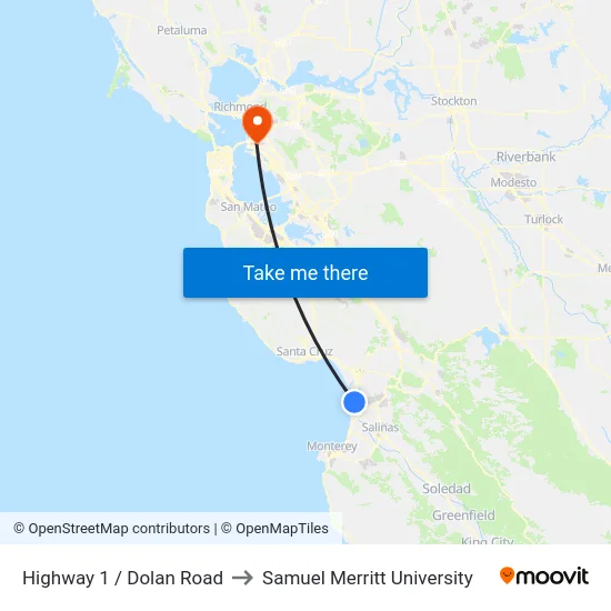 Highway 1 /  Dolan Road to Samuel Merritt University map