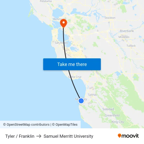 Tyler /  Franklin to Samuel Merritt University map