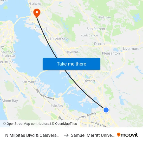 N Milpitas Blvd & Calaveras Blvd to Samuel Merritt University map