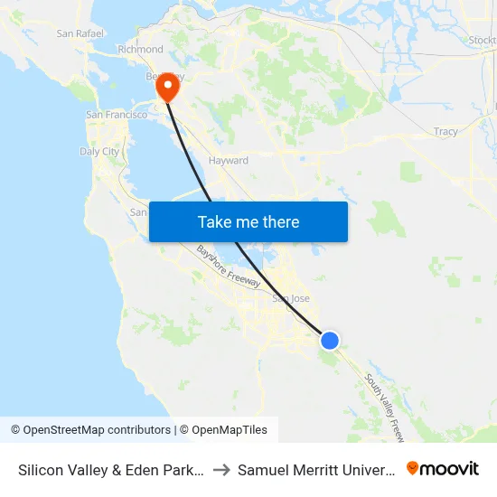 Silicon Valley & Eden Park (S) to Samuel Merritt University map