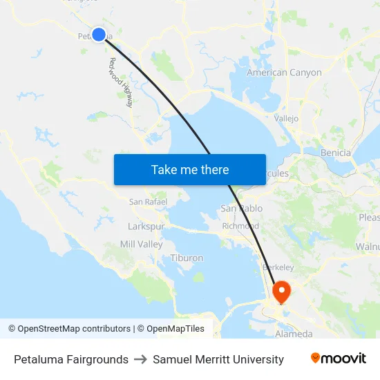Petaluma Fairgrounds to Samuel Merritt University map