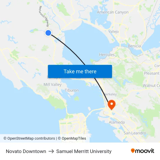 Novato Downtown to Samuel Merritt University map