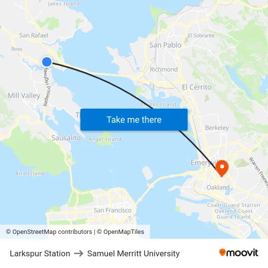 Larkspur Station to Samuel Merritt University map