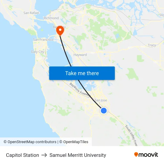 Capitol Station to Samuel Merritt University map