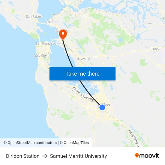 Diridon Station to Samuel Merritt University map