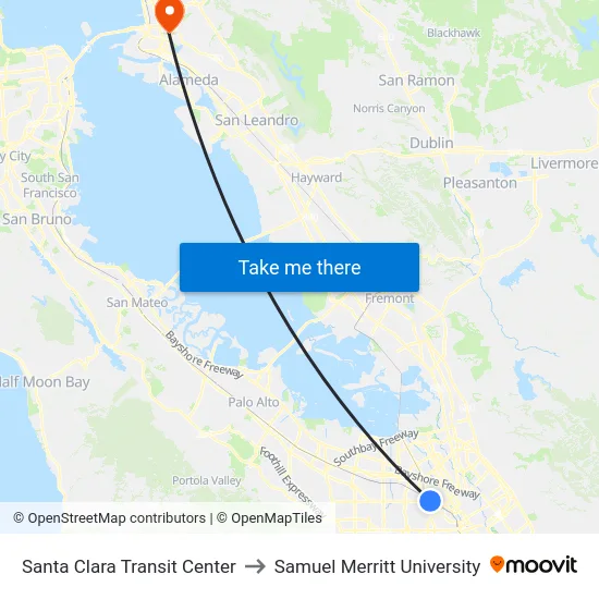 Santa Clara Transit Center to Samuel Merritt University map