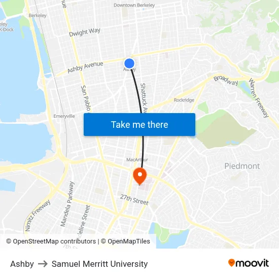 Ashby to Samuel Merritt University map