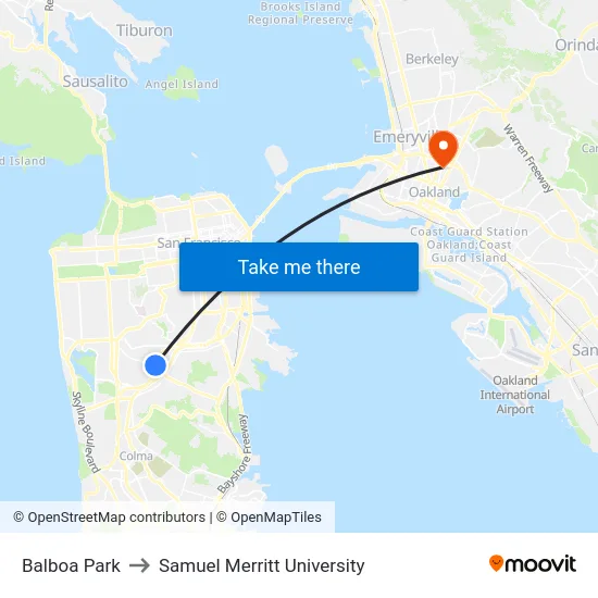 Balboa Park to Samuel Merritt University map