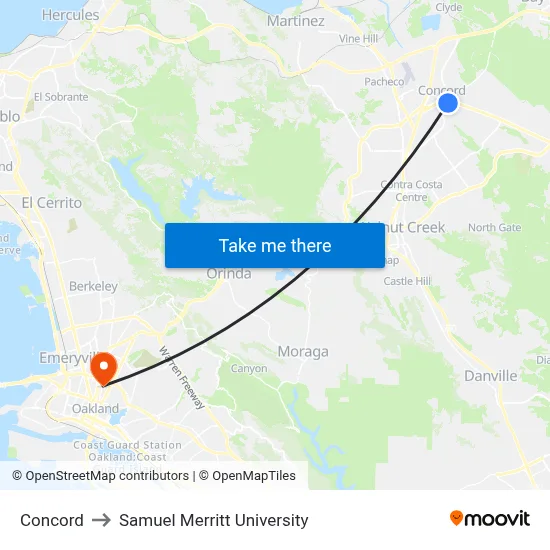 Concord to Samuel Merritt University map