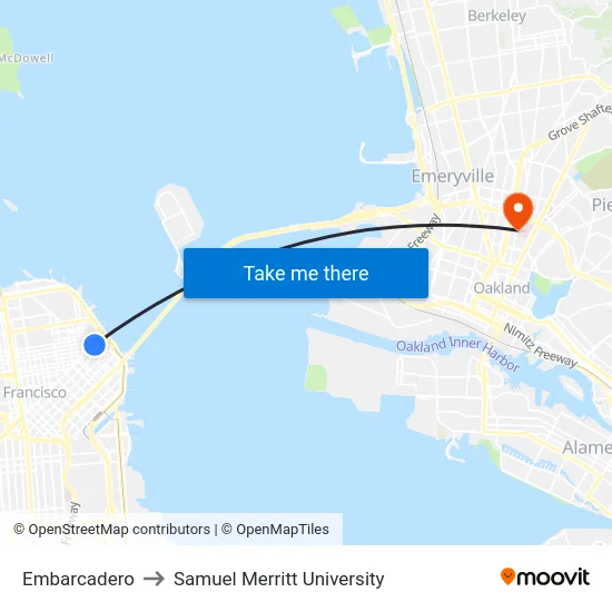 Embarcadero to Samuel Merritt University map