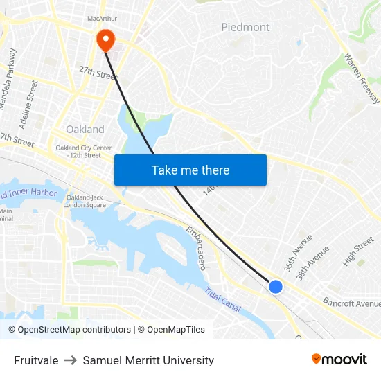 Fruitvale to Samuel Merritt University map