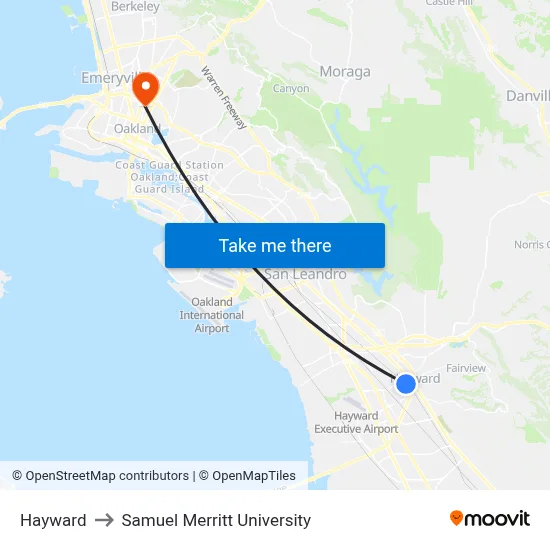 Hayward to Samuel Merritt University map