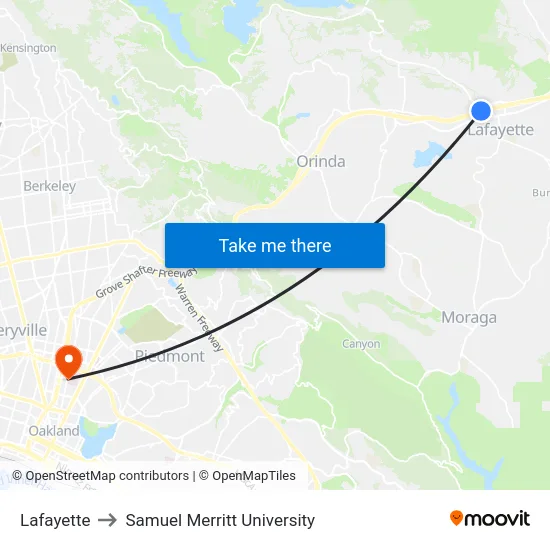 Lafayette to Samuel Merritt University map