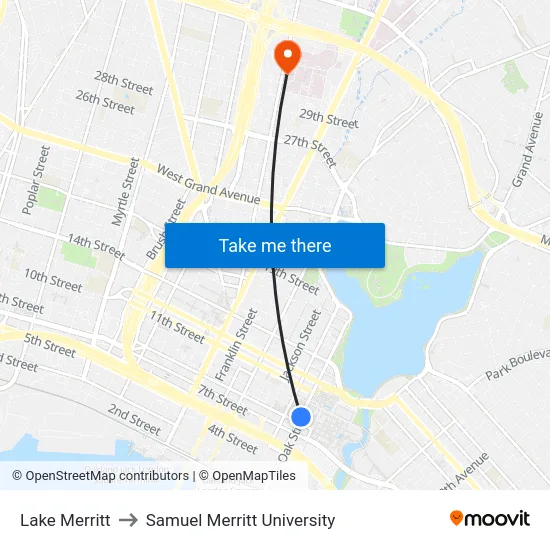 Lake Merritt to Samuel Merritt University map