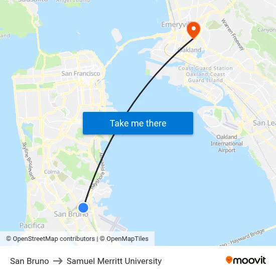 San Bruno to Samuel Merritt University map