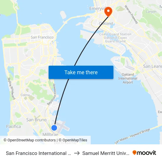 San Francisco International Airport to Samuel Merritt University map