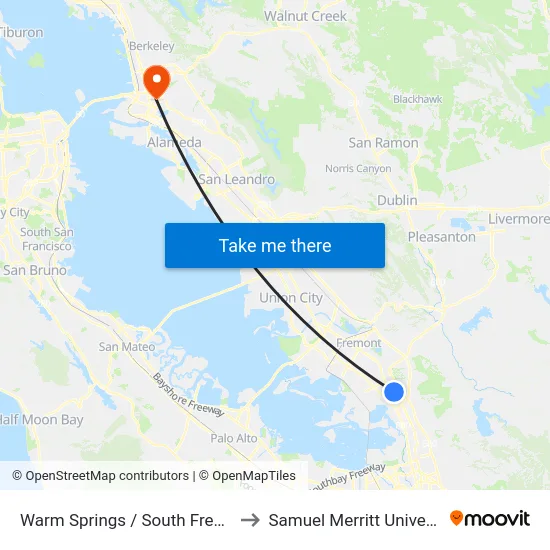 Warm Springs / South Fremont to Samuel Merritt University map