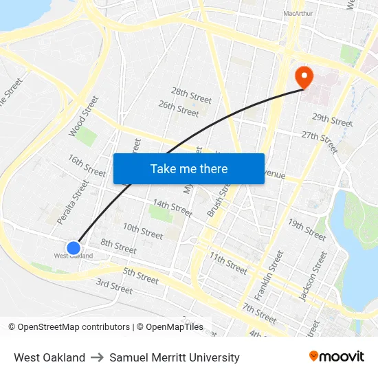 West Oakland to Samuel Merritt University map