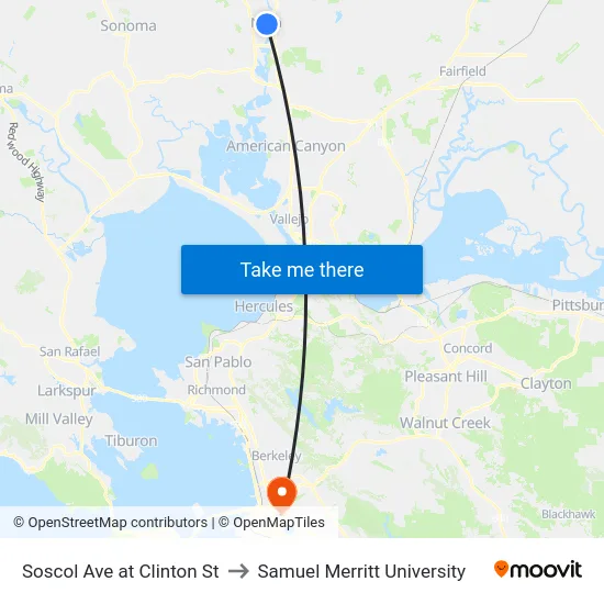 Soscol Ave at Clinton St to Samuel Merritt University map