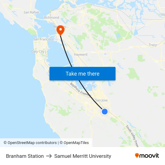 Branham Station to Samuel Merritt University map