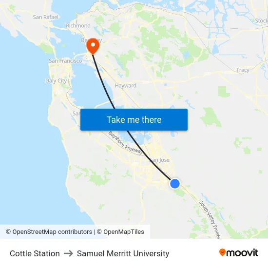 Cottle Station to Samuel Merritt University map