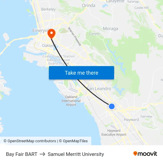 Bay Fair BART to Samuel Merritt University map