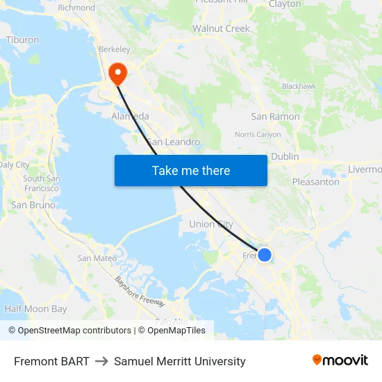 Fremont BART to Samuel Merritt University map