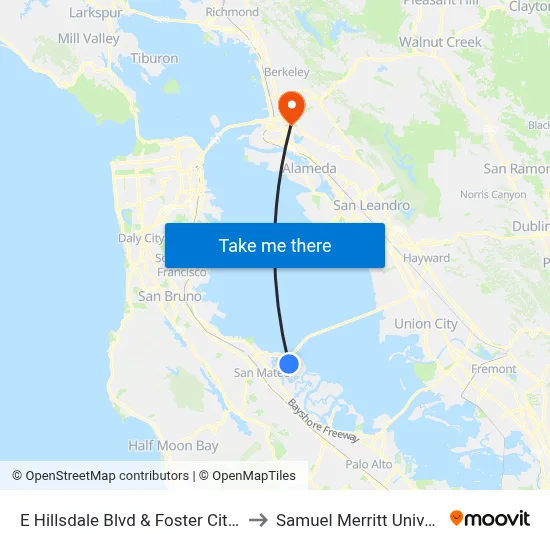 E Hillsdale Blvd & Foster City Blvd to Samuel Merritt University map