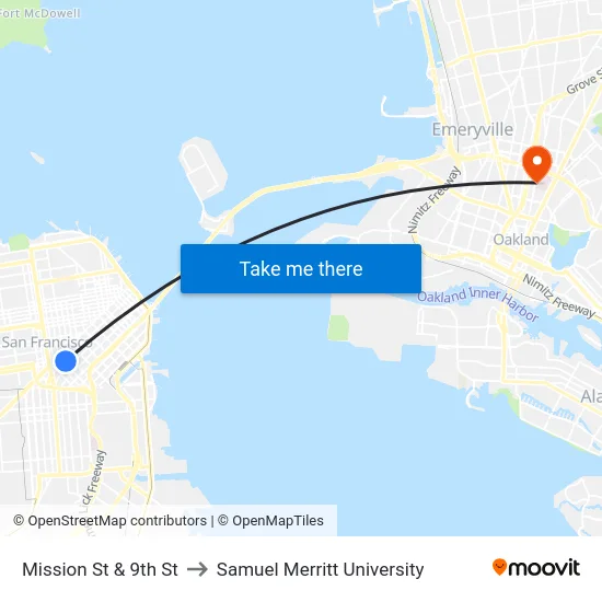 Mission St & 9th St to Samuel Merritt University map