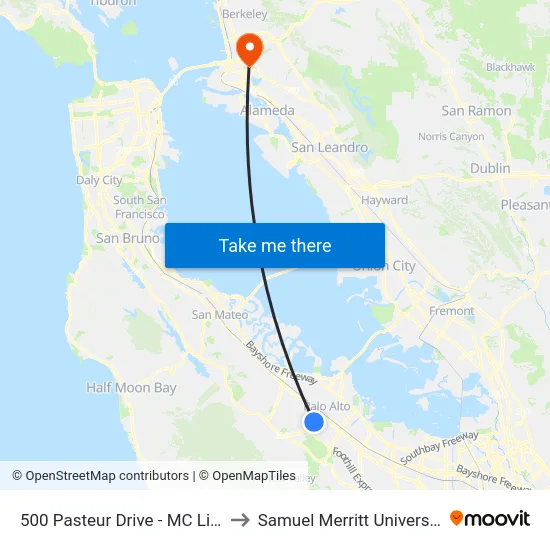 500 Pasteur Drive - MC Line to Samuel Merritt University map
