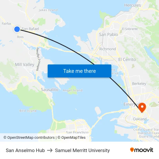 San Anselmo Hub to Samuel Merritt University map