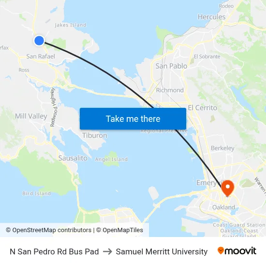 N San Pedro Rd Bus Pad to Samuel Merritt University map