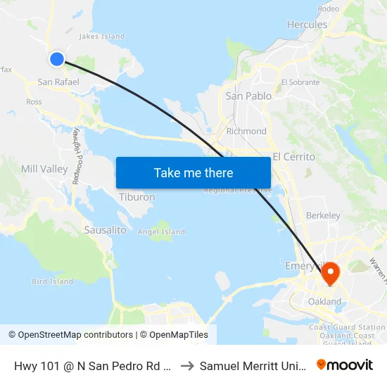 Hwy 101 @ N San Pedro Rd Bus Pad to Samuel Merritt University map