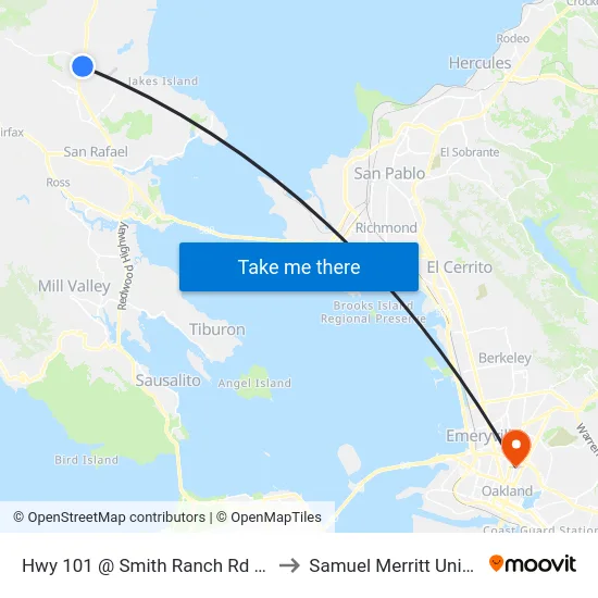 Hwy 101 @ Smith Ranch Rd Bus Pad to Samuel Merritt University map