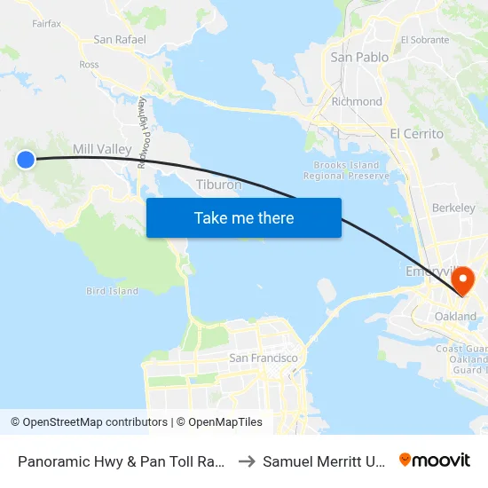 Panoramic Hwy & Pan Toll Ranger Station to Samuel Merritt University map
