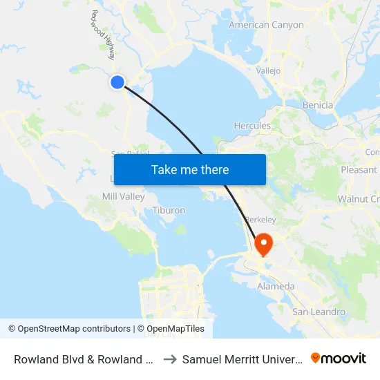 Rowland Blvd & Rowland Way to Samuel Merritt University map