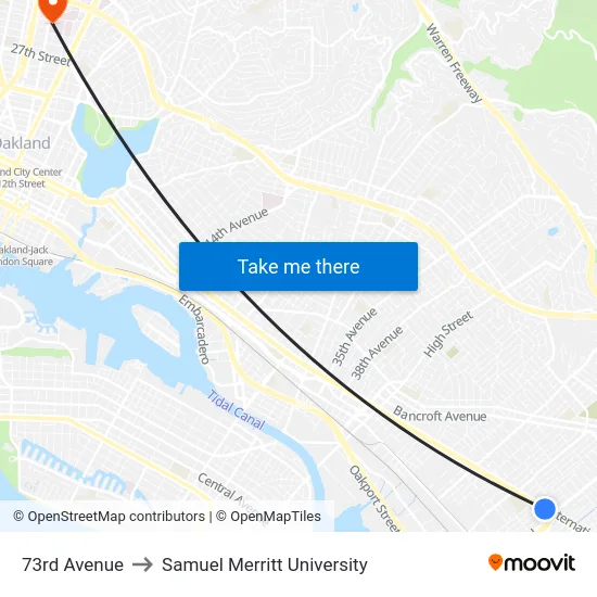 73rd Avenue to Samuel Merritt University map