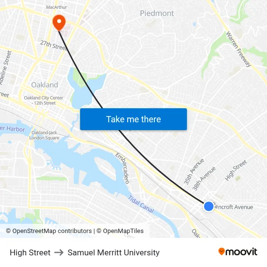 High Street to Samuel Merritt University map