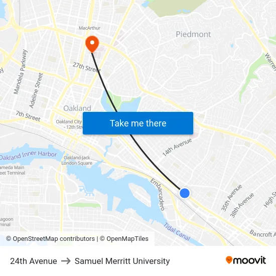 24th Avenue to Samuel Merritt University map