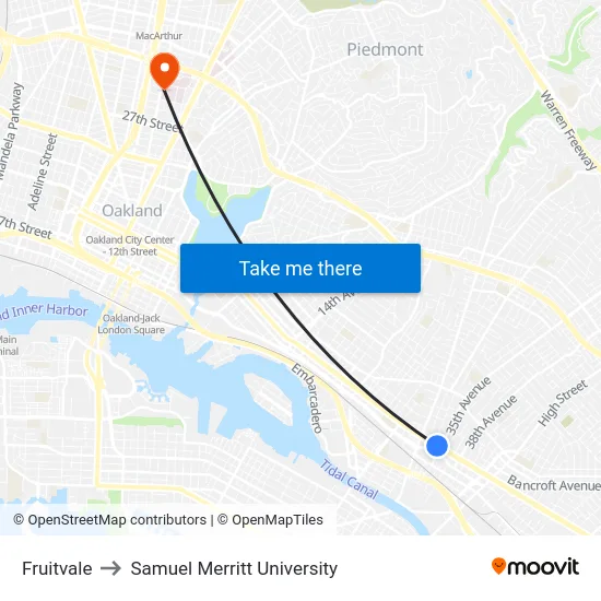 Fruitvale to Samuel Merritt University map