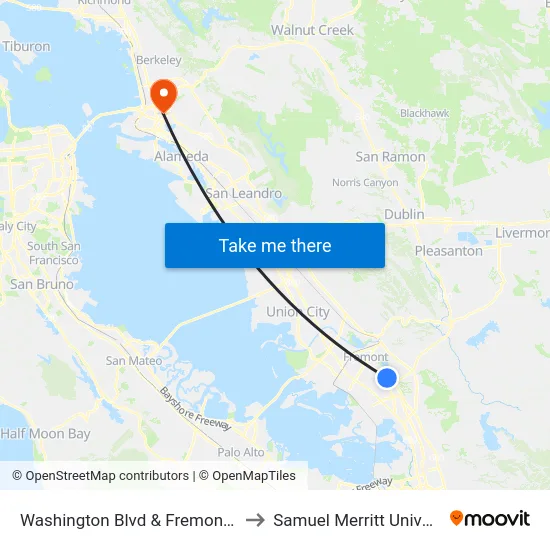 Washington Blvd & Fremont Blvd to Samuel Merritt University map