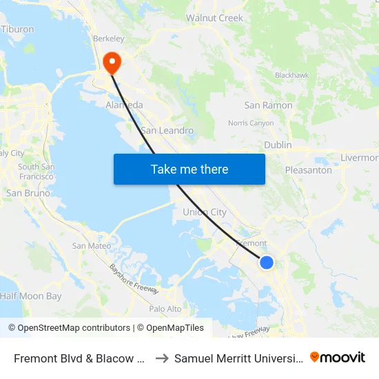 Fremont Blvd & Blacow Rd to Samuel Merritt University map