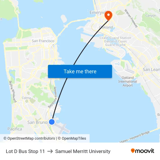 Lot D Bus Stop 11 to Samuel Merritt University map