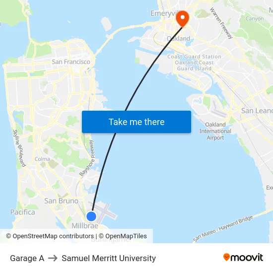 Garage A to Samuel Merritt University map