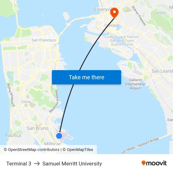 Terminal 3 to Samuel Merritt University map