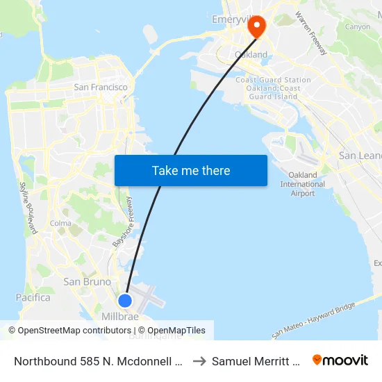 Northbound 585 N. Mcdonnell Rd. (Ual Cargo) to Samuel Merritt University map