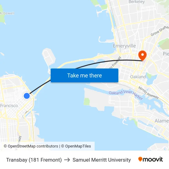 Transbay (181 Fremont) to Samuel Merritt University map