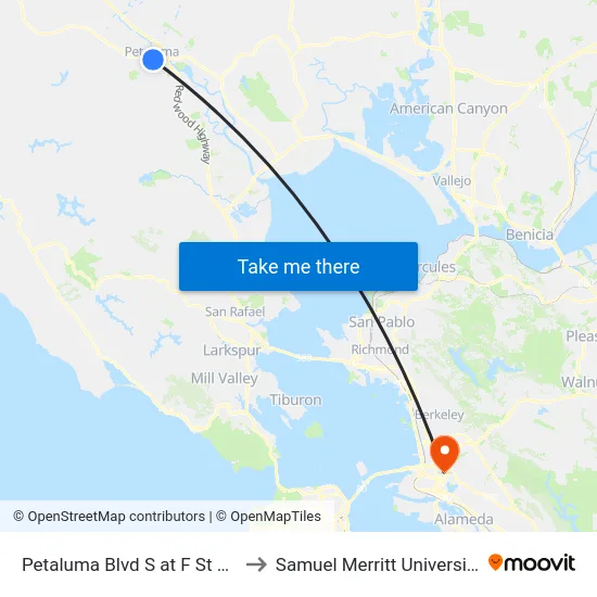Petaluma Blvd S at F St SB to Samuel Merritt University map
