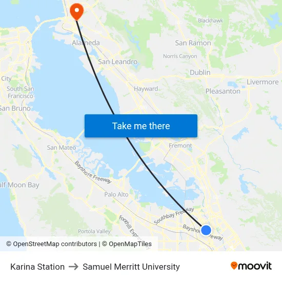 Karina Station to Samuel Merritt University map