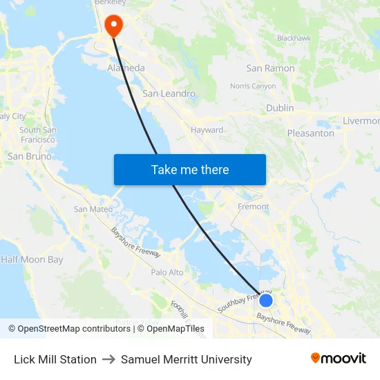 Lick Mill Station to Samuel Merritt University map